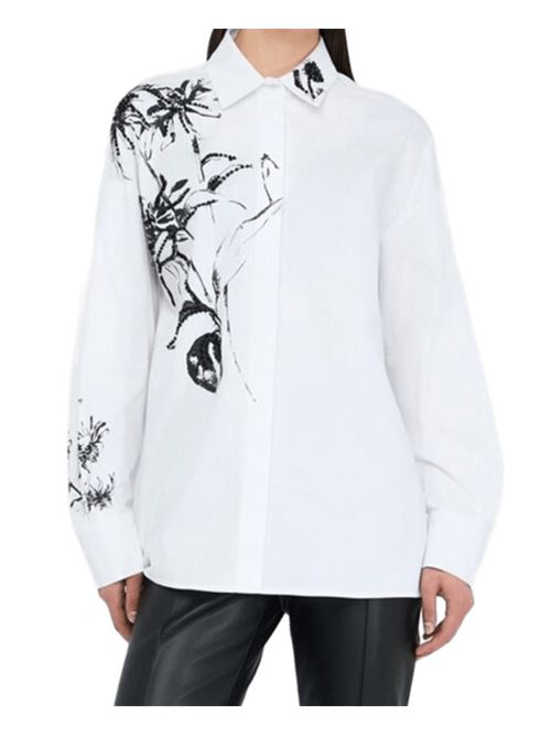 Camicia da donna oversize in popeline con stampa, colore bianco LIU JO | CF5241-T3216W9992